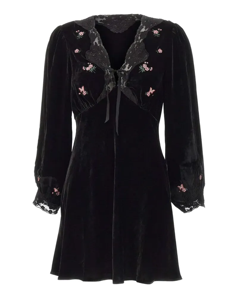 RIXO Carolina Minikleid aus Samt mit Stickerei - Schwarz Schwarz