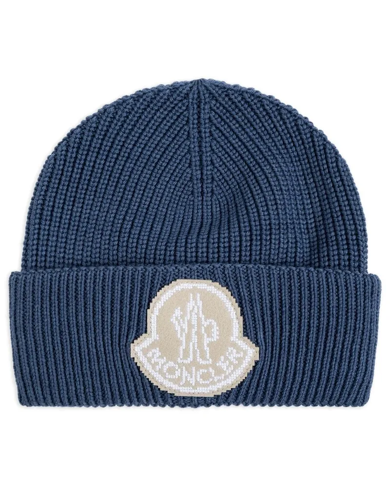 Moncler Beanie mit Logo-Patch - Blau Blau