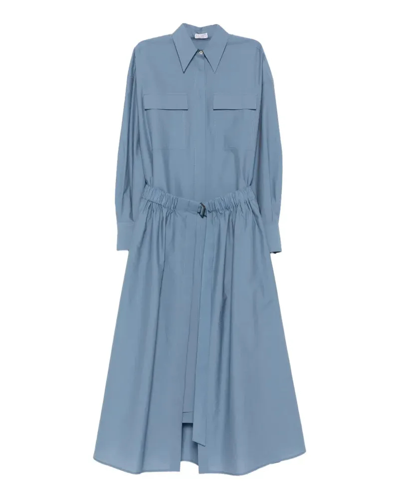 Brunello Cucinelli belted pocket-detail midi dress - Blau Blau
