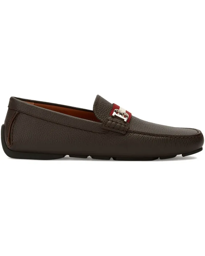 Bally Loafer aus strukturiertem Leder mit Logo-Schild - Braun Braun