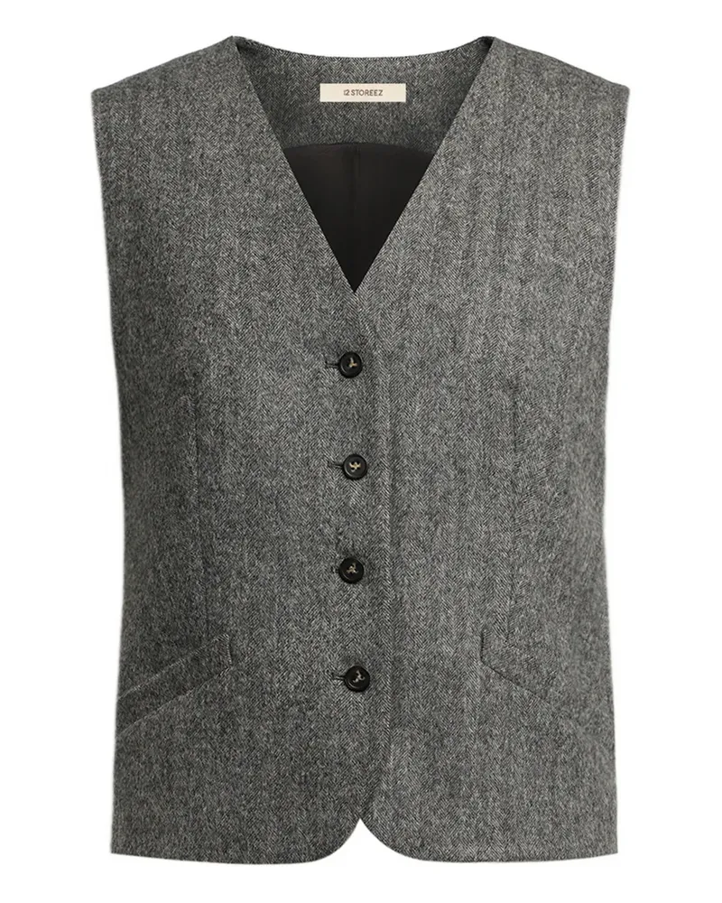 12 STOREEZ Weste mit Knöpfen - Grau Grau