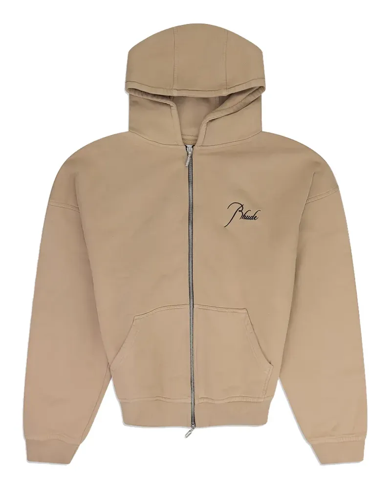RHUDE embroidered-logo zip-up hoodie - Nude Nude