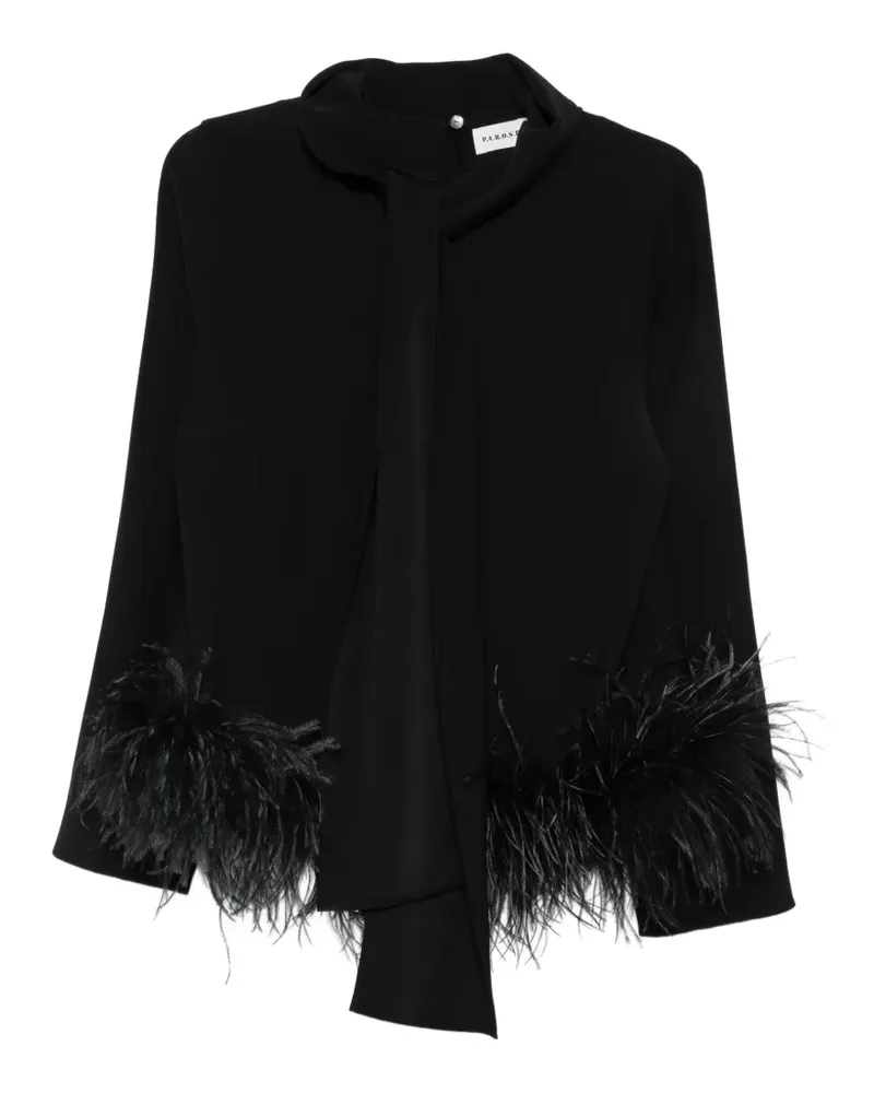 P.A.R.O.S.H. Bluse mit Feder-Besatz - Schwarz Schwarz