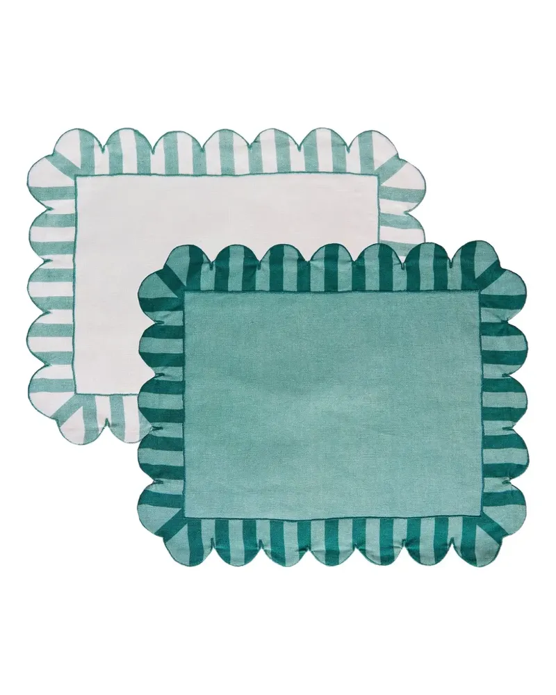 Misette Gestreifte Servietten mit Wellensaum (4er-Set) - Blau Blau