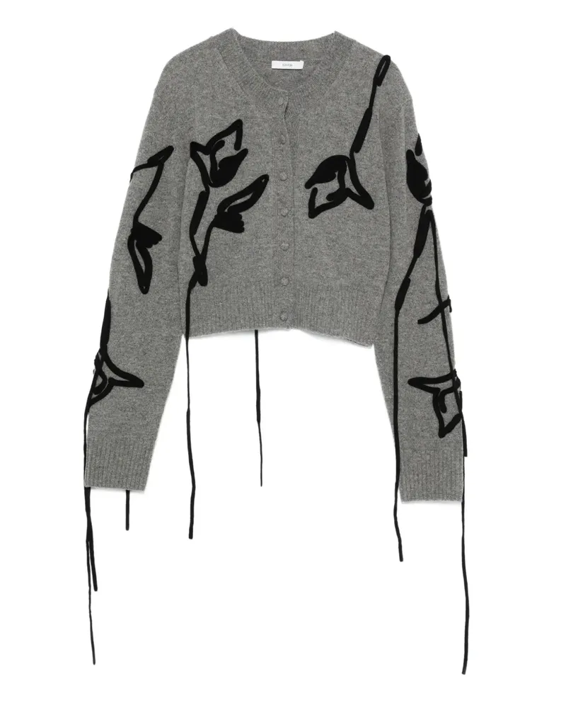 Erdem floral-embroidered tie-detail cardigan - Grau Grau
