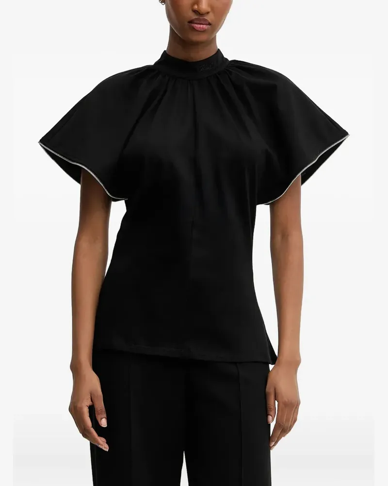 Karl Lagerfeld Stehkragen-Bluse mit Reißverschlussbesatz - Schwarz Schwarz