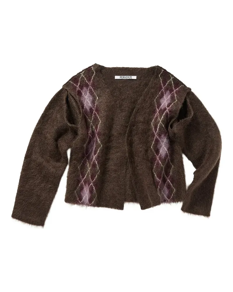 PERVERZE argyle-pattern slit-detail cardigan - Braun Braun