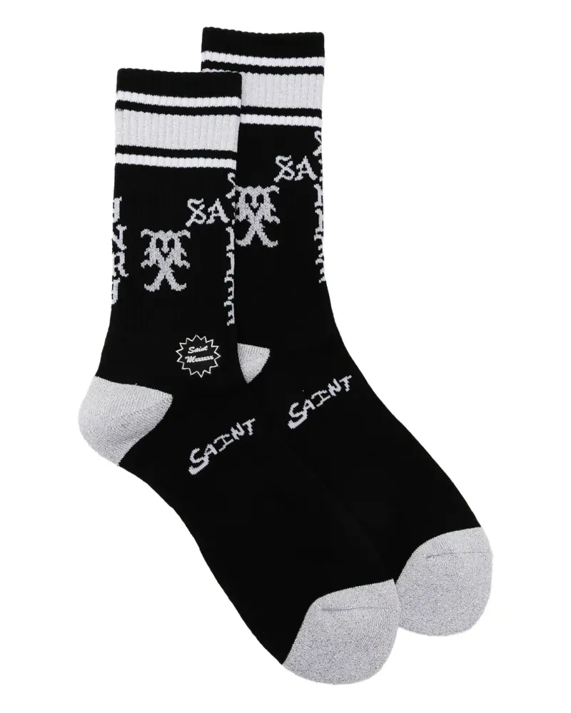 SAINT MXXXXXX stripe logo-embridered socks - Schwarz Schwarz