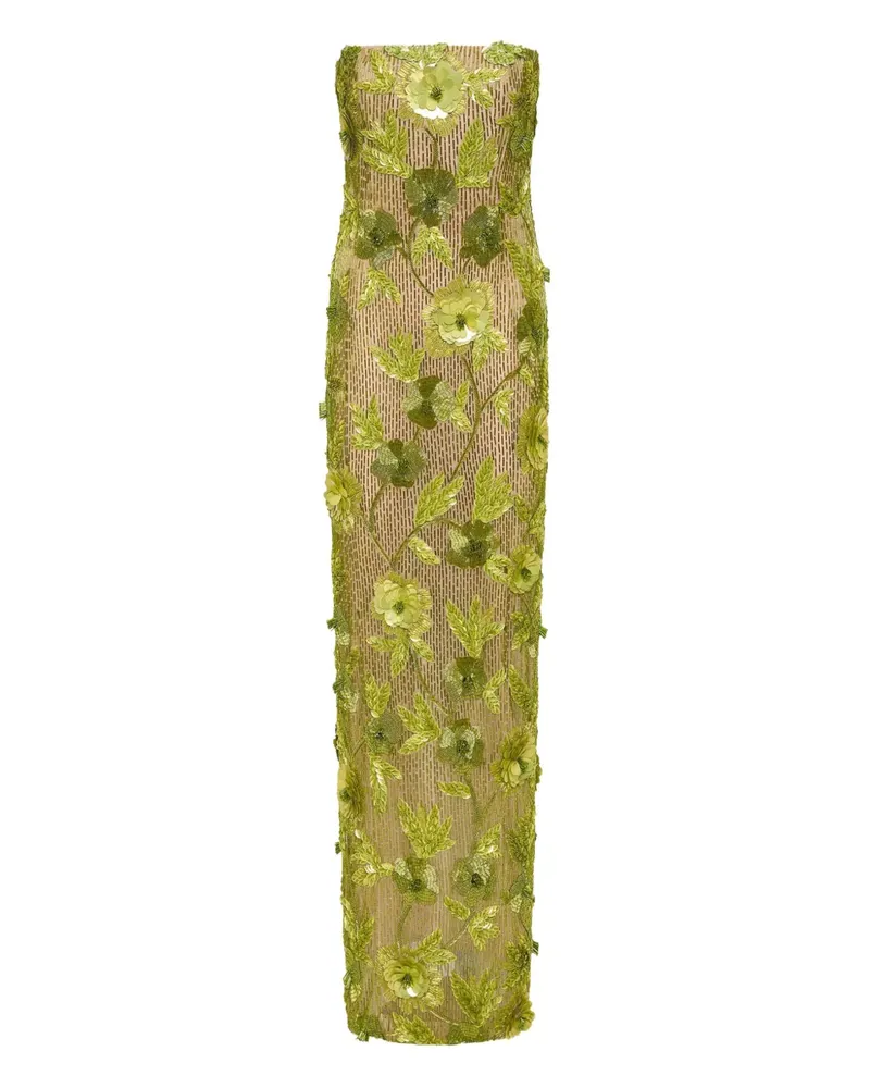 Rachel Gilbert Schulterfreies Pierre Abendkleid mit Blumenapplikation - Grün Grün