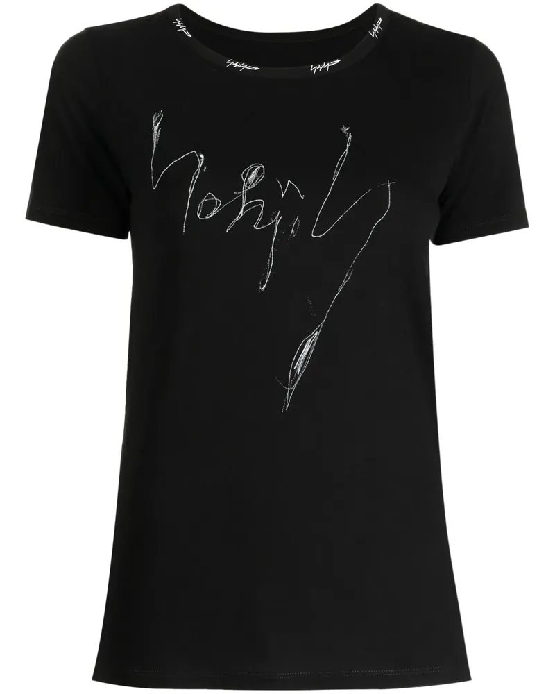 Yohji Yamamoto T-Shirt mit Illustrations-Print - Schwarz Schwarz