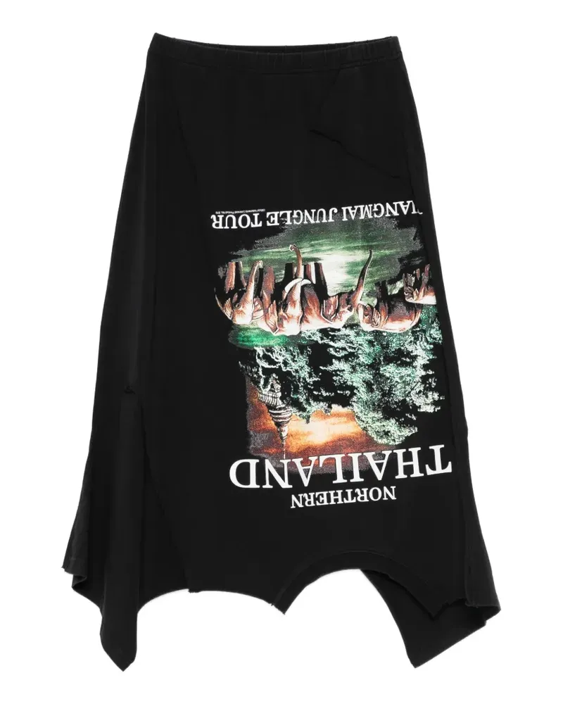 VETEMENTS Thailand' Tourist graphic-distressed midi skirt - Schwarz Schwarz
