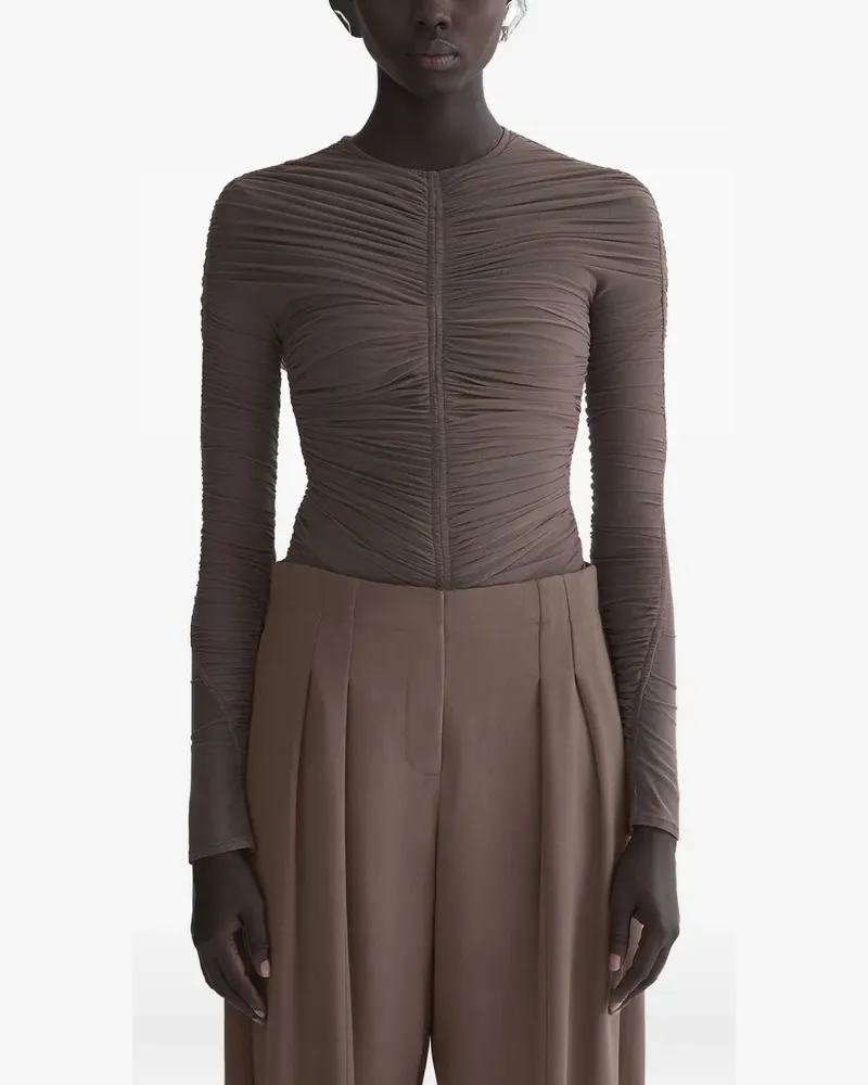 Thierry Mugler Langarmshirt mit Raffung - Braun Braun