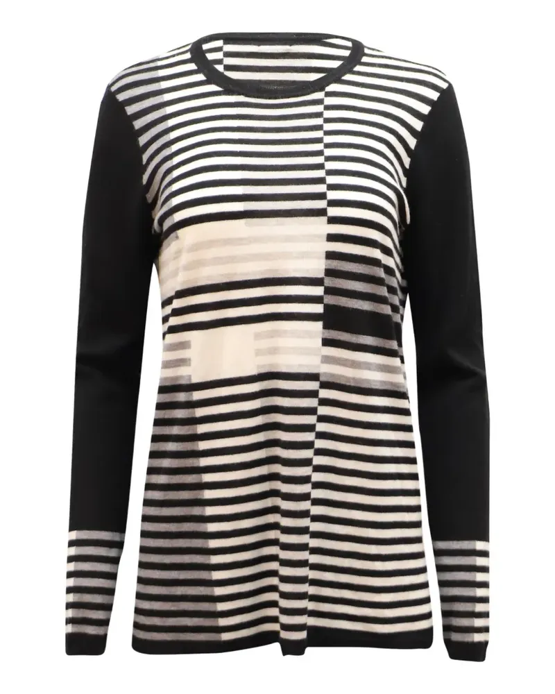 Vince Gestreifter Intarsien-Pullover - Schwarz Schwarz