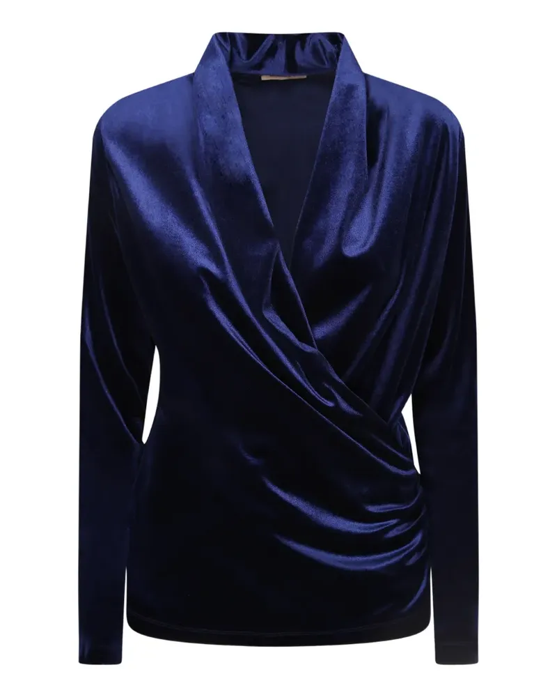 Blanca Top aus Samt im Wickelstil - Blau Blau