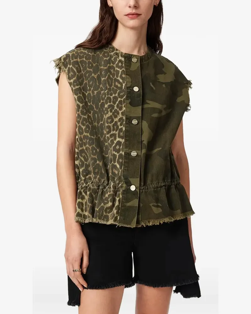 AllSaints Sofi leopard-print camouflage waistcoat - Grün Grün