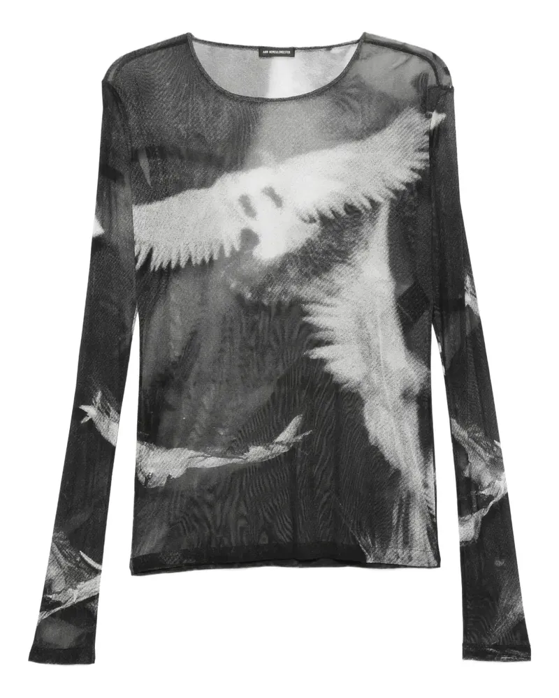 Ann Demeulemeester T-Shirt aus Mesh mit grafischem Print - Schwarz Schwarz