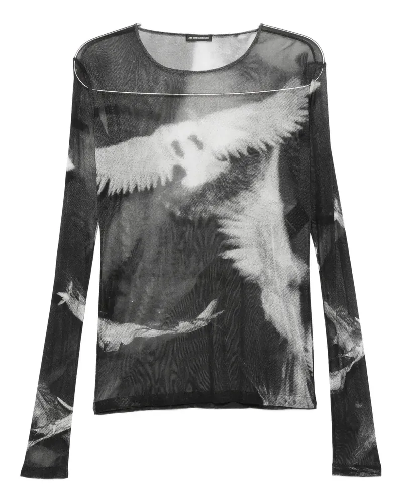 Ann Demeulemeester mesh graphic-print t-shirt - Schwarz Schwarz