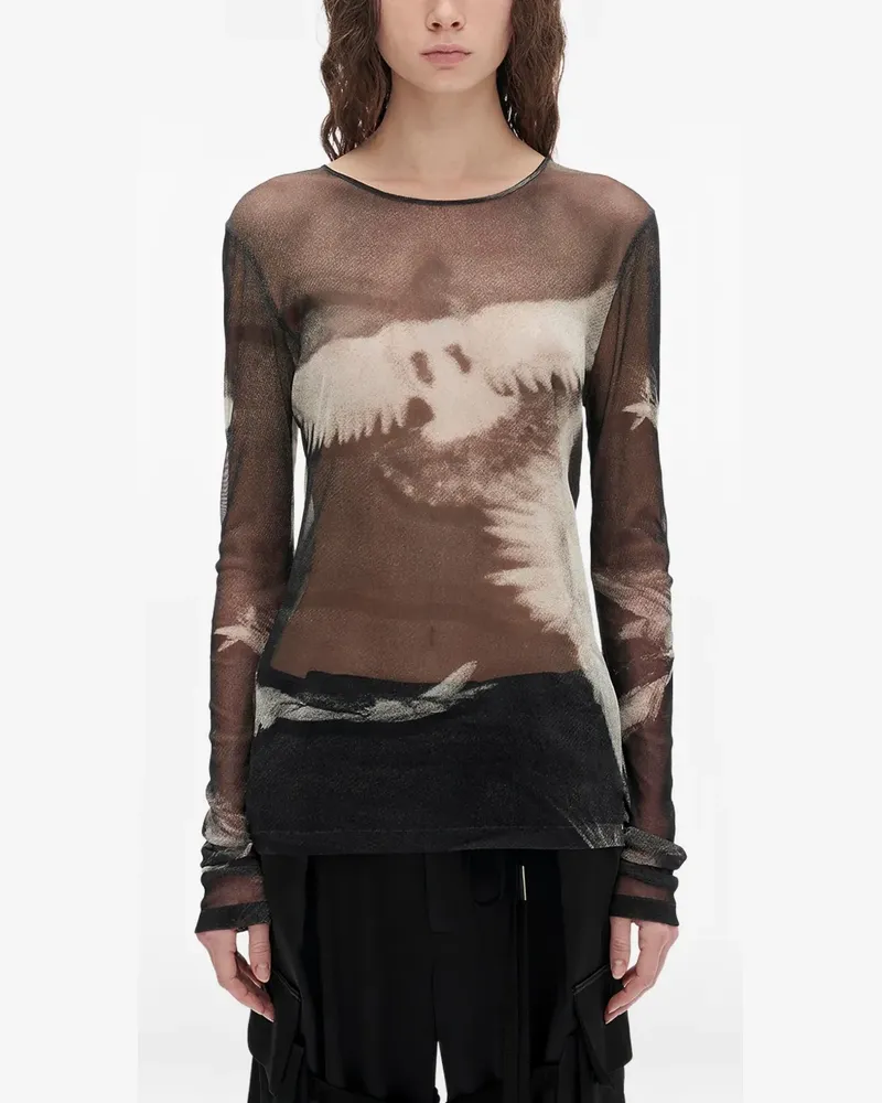Ann Demeulemeester T-Shirt aus Mesh mit grafischem Print - Schwarz Schwarz