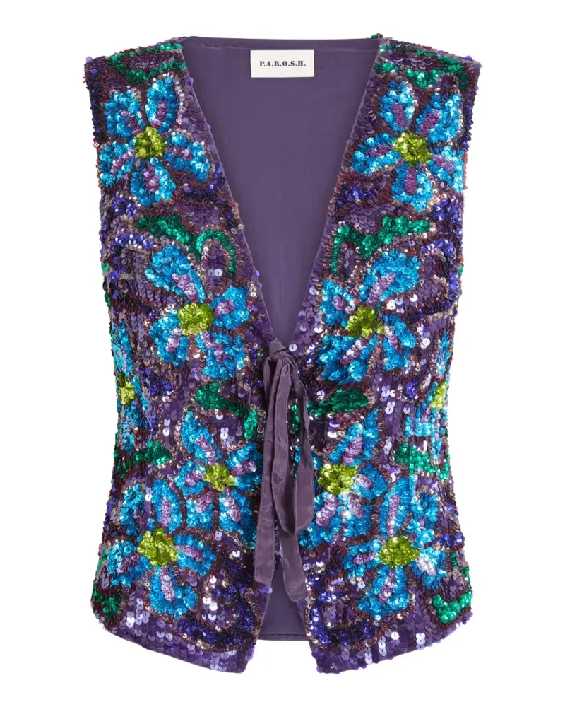 P.A.R.O.S.H. P.A.R.O H. Weste mit Blumenstickerei und Pailletten - Violett Violett