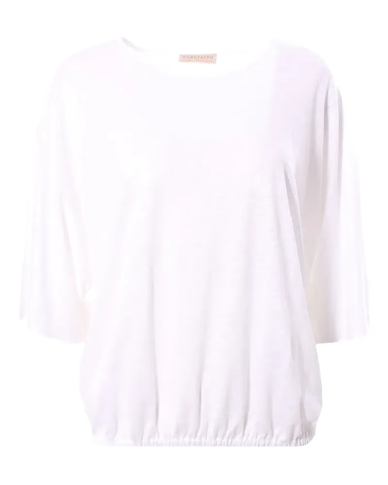 Purotatto T-Shirt mit gerafftem Saum - Weiß Weiß