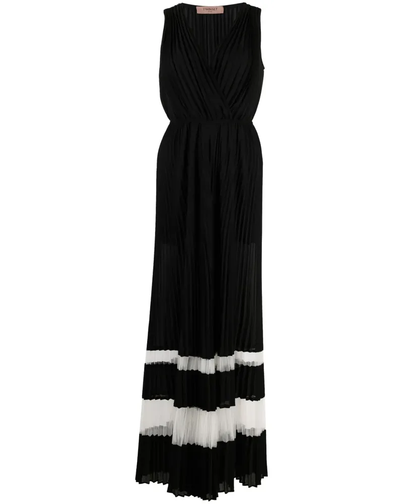 Twin-Set Plissiertes Midikleid - Schwarz Schwarz