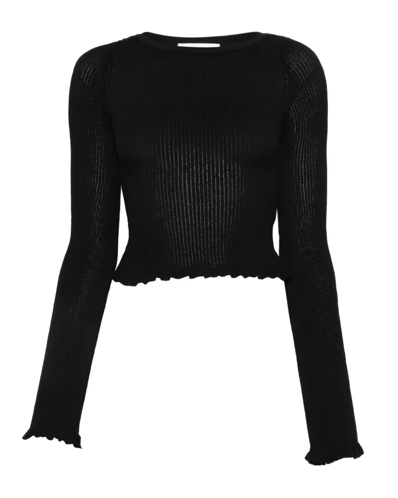 Erika Cavallini ribbed-knit lettuce-hem sweater - Schwarz Schwarz