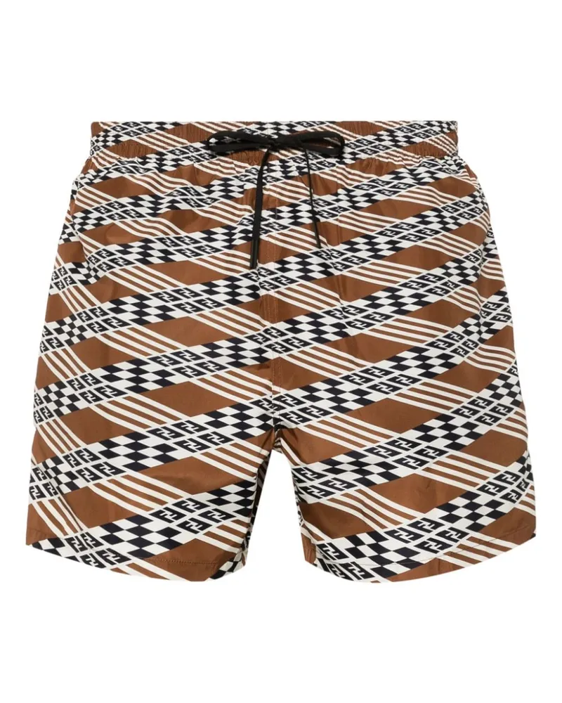 Fendi Badeshorts mit geometrischem Print Braun