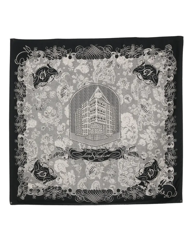 Acne Studios Seidenschal mit Headquarters-Animation-Print - Schwarz Schwarz