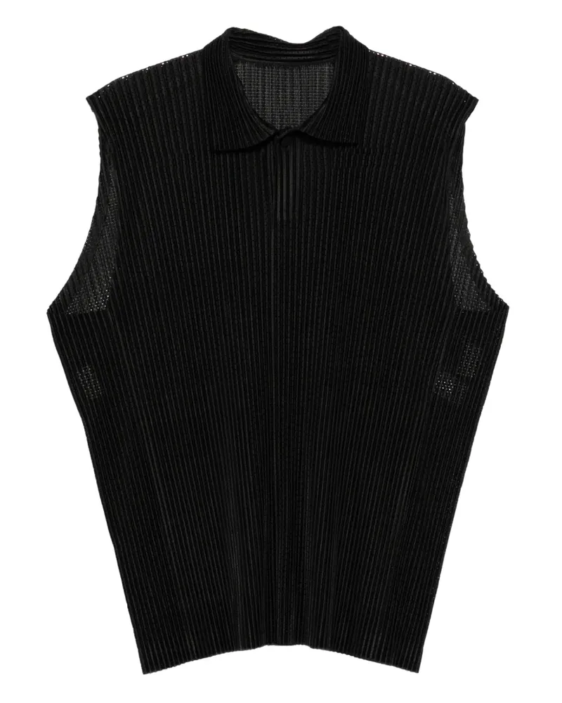 Issey Miyake Ärmelloses Poloshirt mit Falten - Schwarz Schwarz
