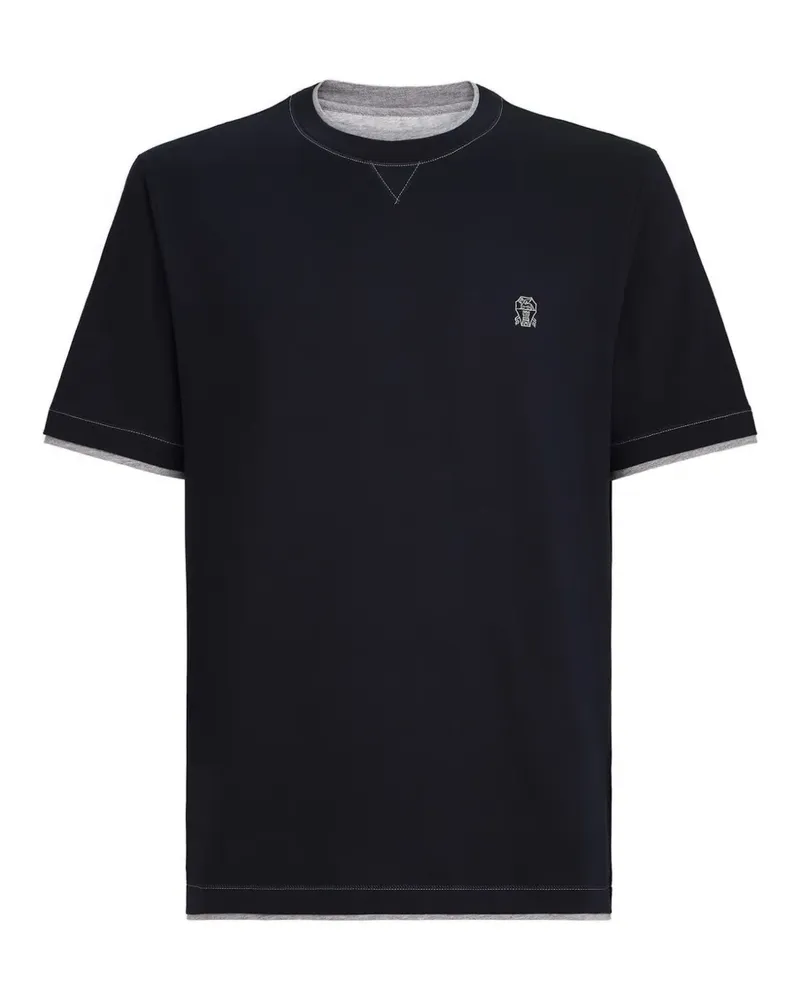 Brunello Cucinelli T-Shirt mit Logo-Stickerei - Blau Blau