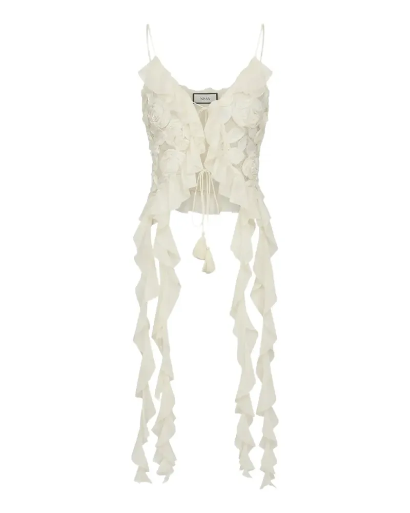 NISSA ruffled floral-appliqué top - Nude Nude