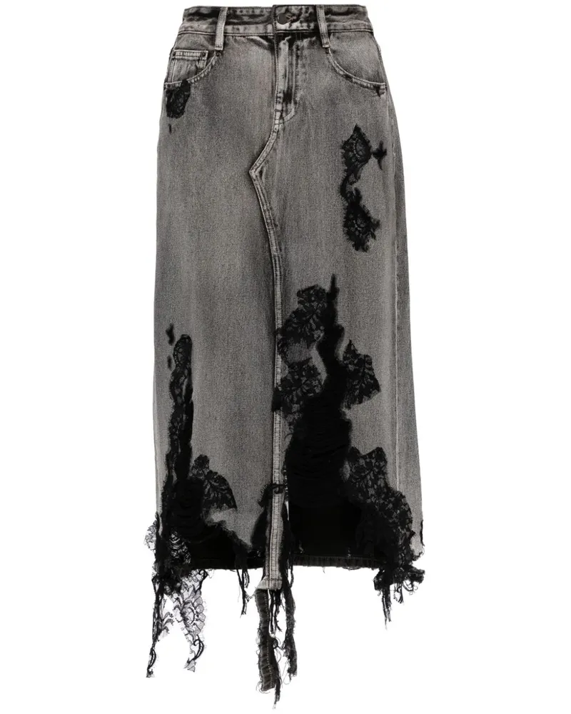 JNBY Langer Jeansrock mit Spitzen-Patchwork - Schwarz Schwarz
