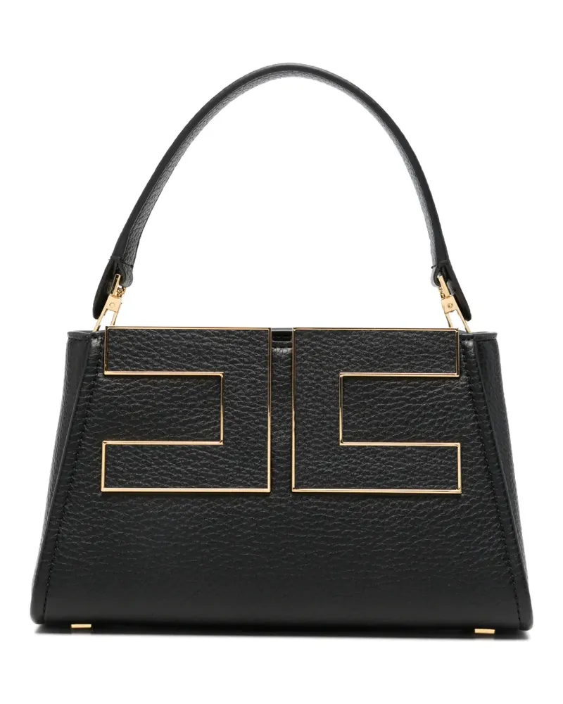 Elisabetta Franchi logo-plaque pebbled-effect tote bag - Schwarz Schwarz