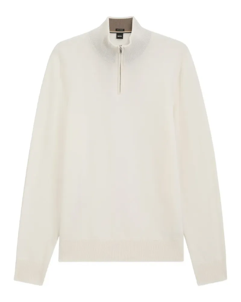 HUGO BOSS Gerippter Pullover mit Viertelreißverschluss - Weiß Weiß