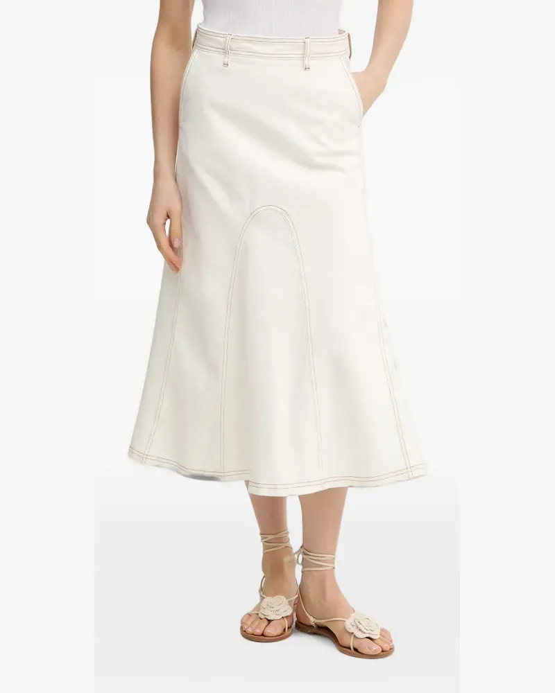 MUNTHE Braylin contrast-stitch logo-patch A-line midi skirt - Weiß Weiß