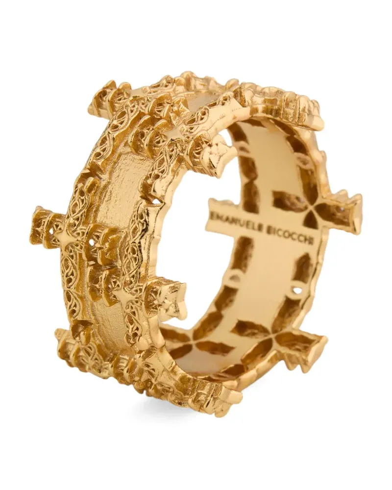 Emanuele Bicocchi Notre-Dame cross double-band ring - Gold Gold