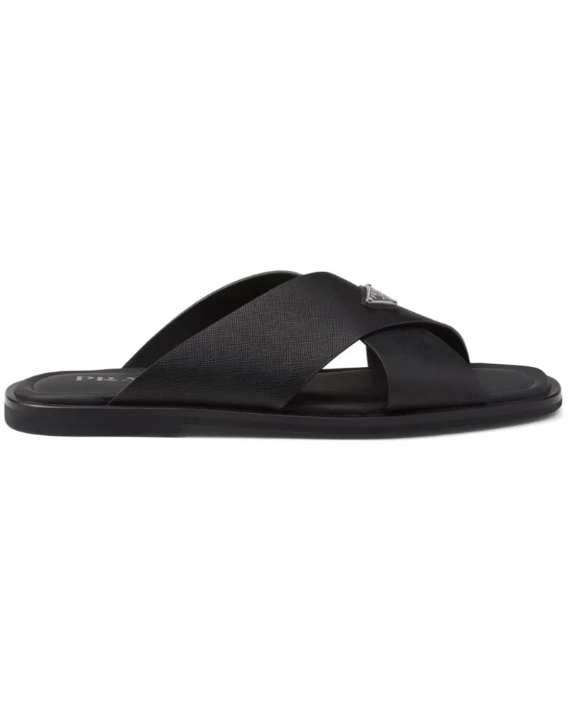 Prada Crisscross Sandalen mit Logo - Schwarz Schwarz