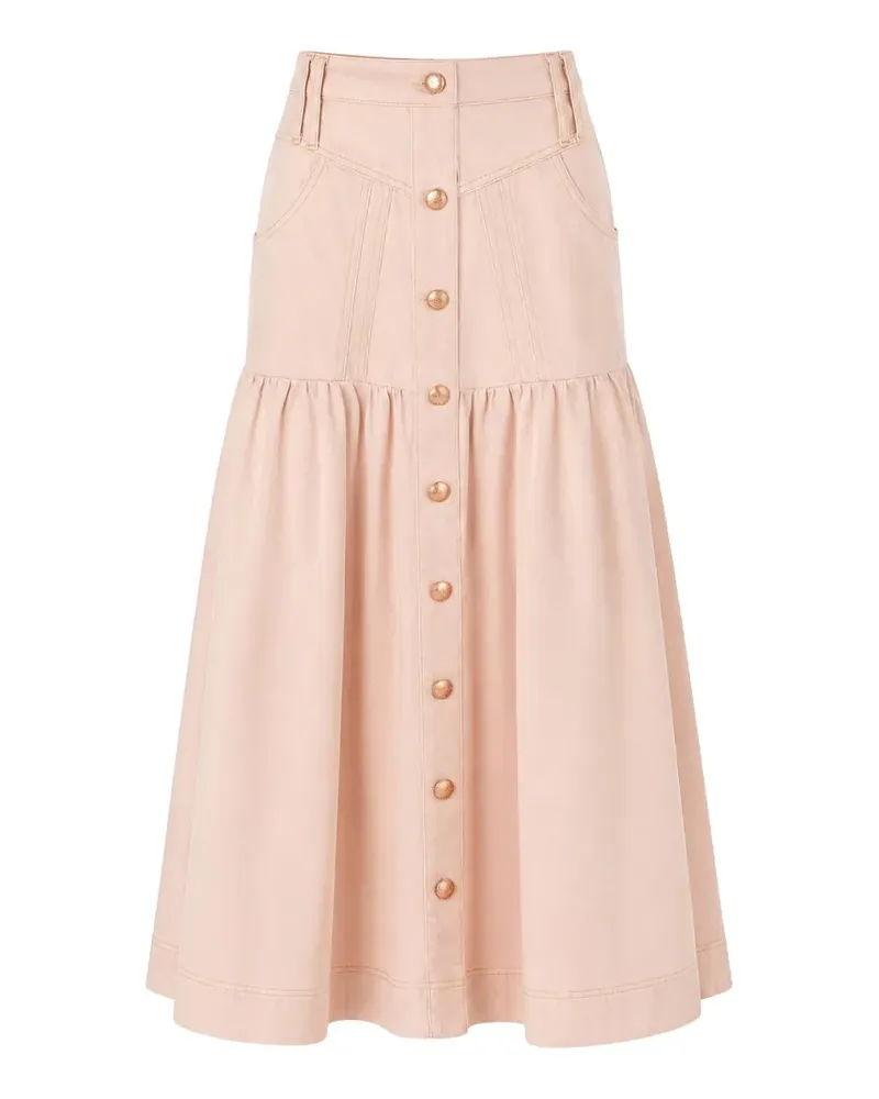 FARM Rio twill-panelled ruffled midi skirt - Rosa Rosa