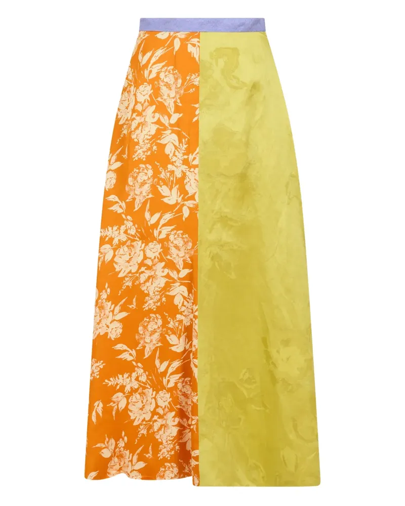 Rosie Assoulin Quartered floral-jacquard A-line midi skirt - Orange Orange
