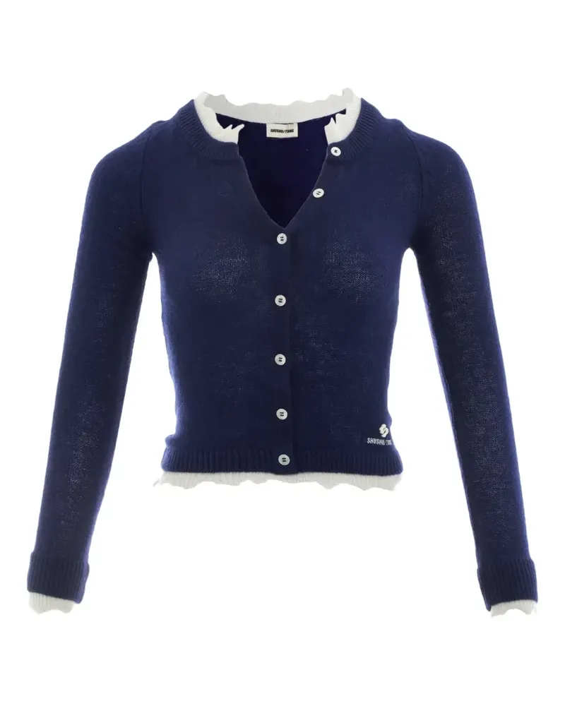 SHUSHU/TONG Ungesäumter Cardigan mit Kontrastbesatz - Blau Blau
