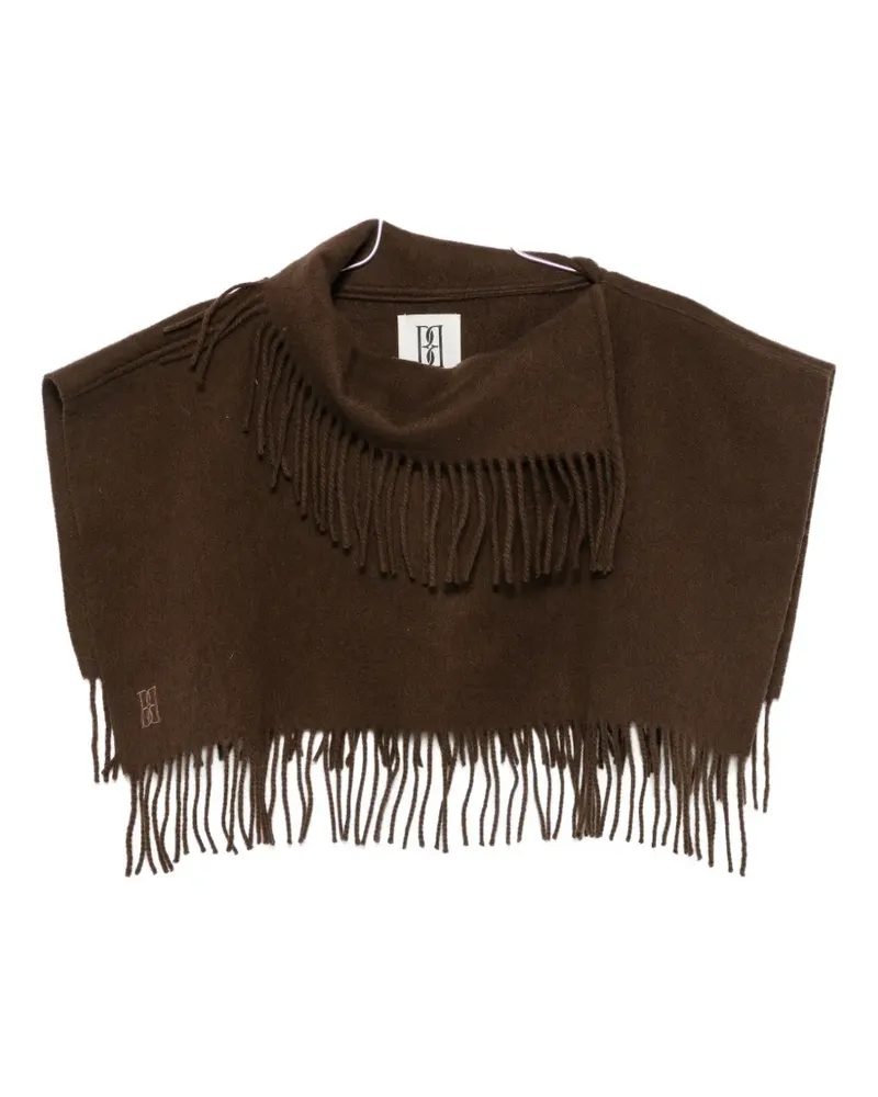 By Malene Birger fringed logo-embroidered scarf - Braun Braun