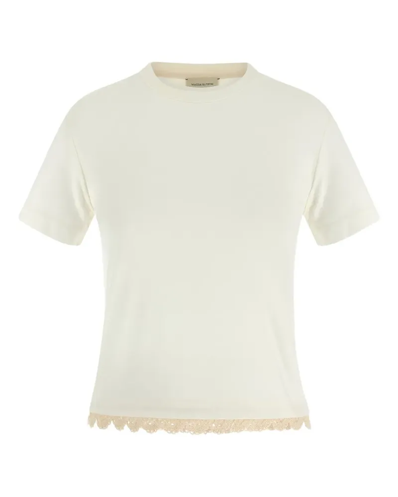 Magda Butrym Rundhals-T-Shirt mit gehäkeltem Saum - Weiß Weiß