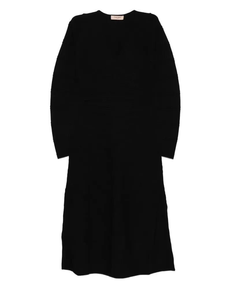 Twin-Set Geripptes Kleid mit V-Ausschnitt - Schwarz Schwarz