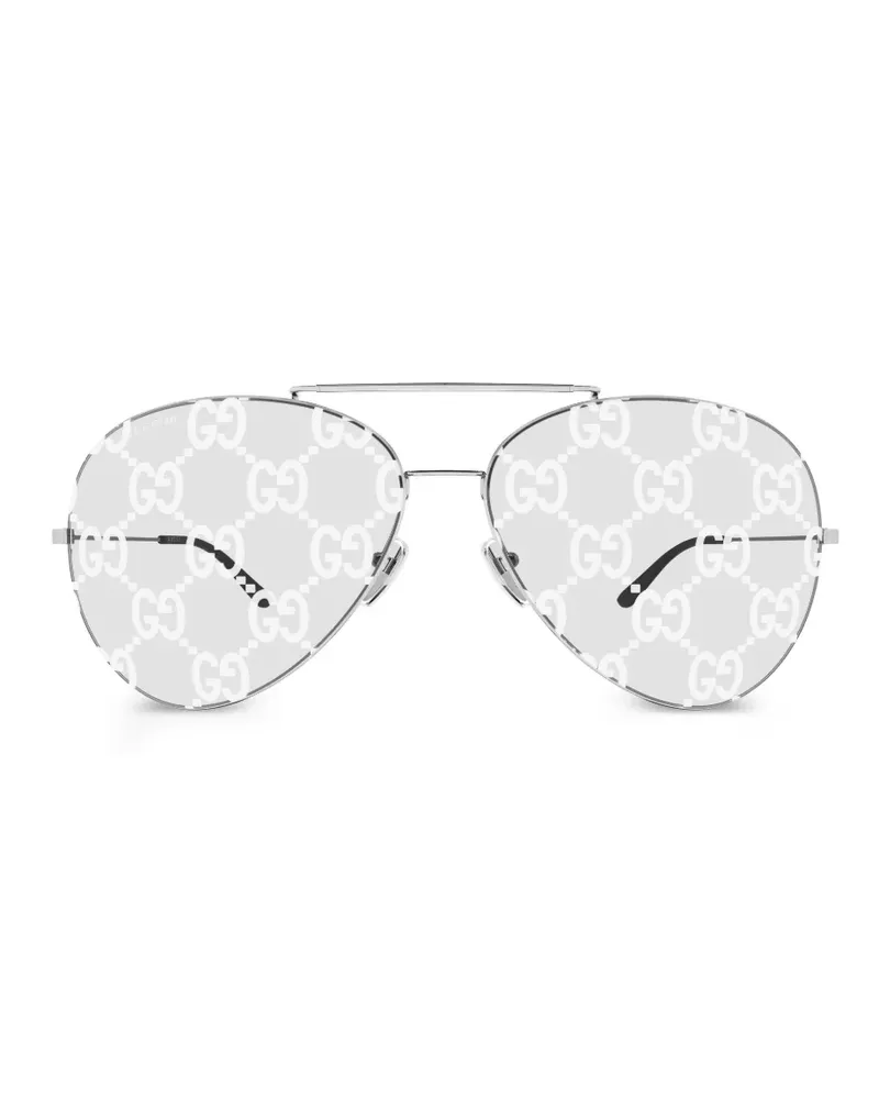 Gucci GG monogram-print pilot sunglasses - Silber Silber