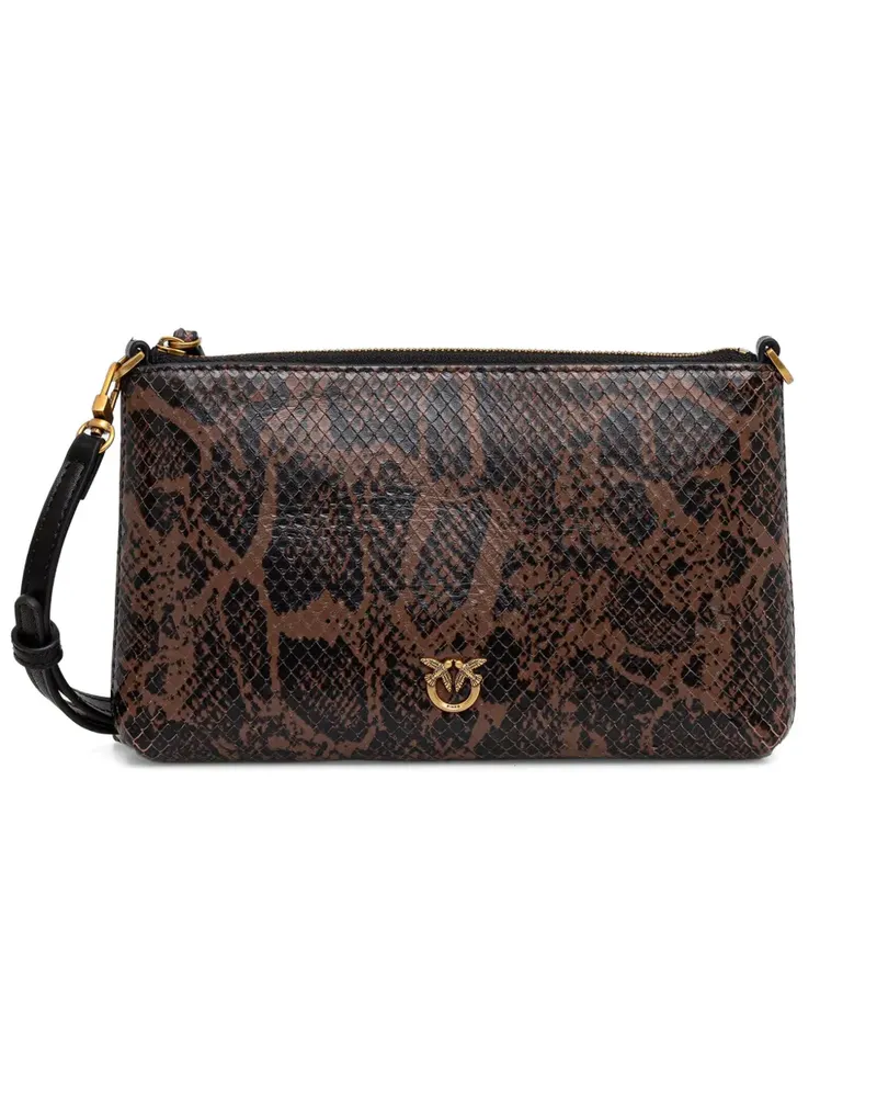 Pinko Mini Flat Horizontal Umhängetasche aus Leder mit Python-Print - Braun Braun