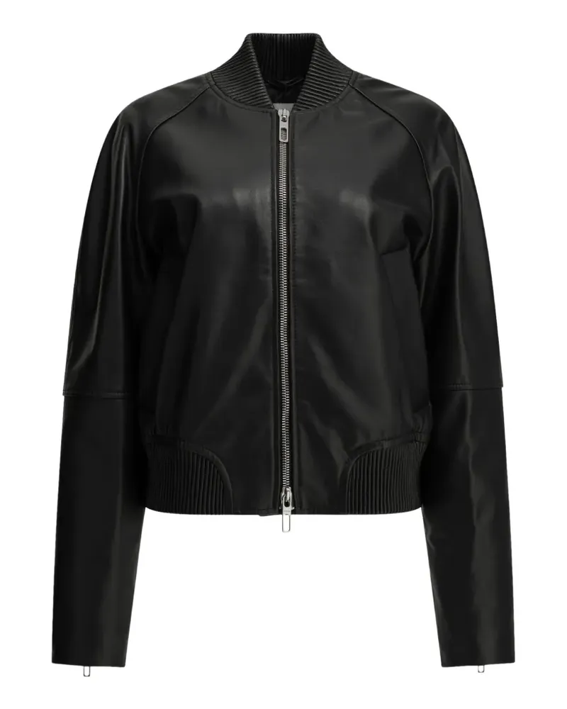 Max Mara Amour ribbed-trim leather jacket - Schwarz Schwarz