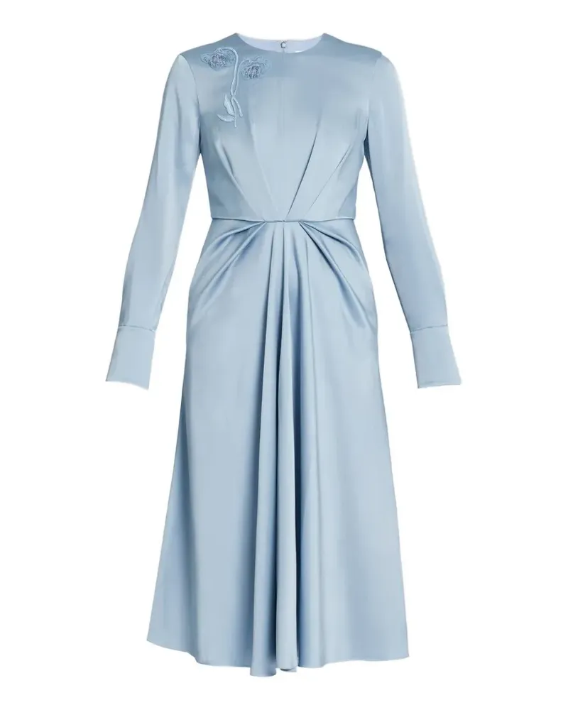 Erdem embroidered draped long-sleeved midi dress - Blau Blau