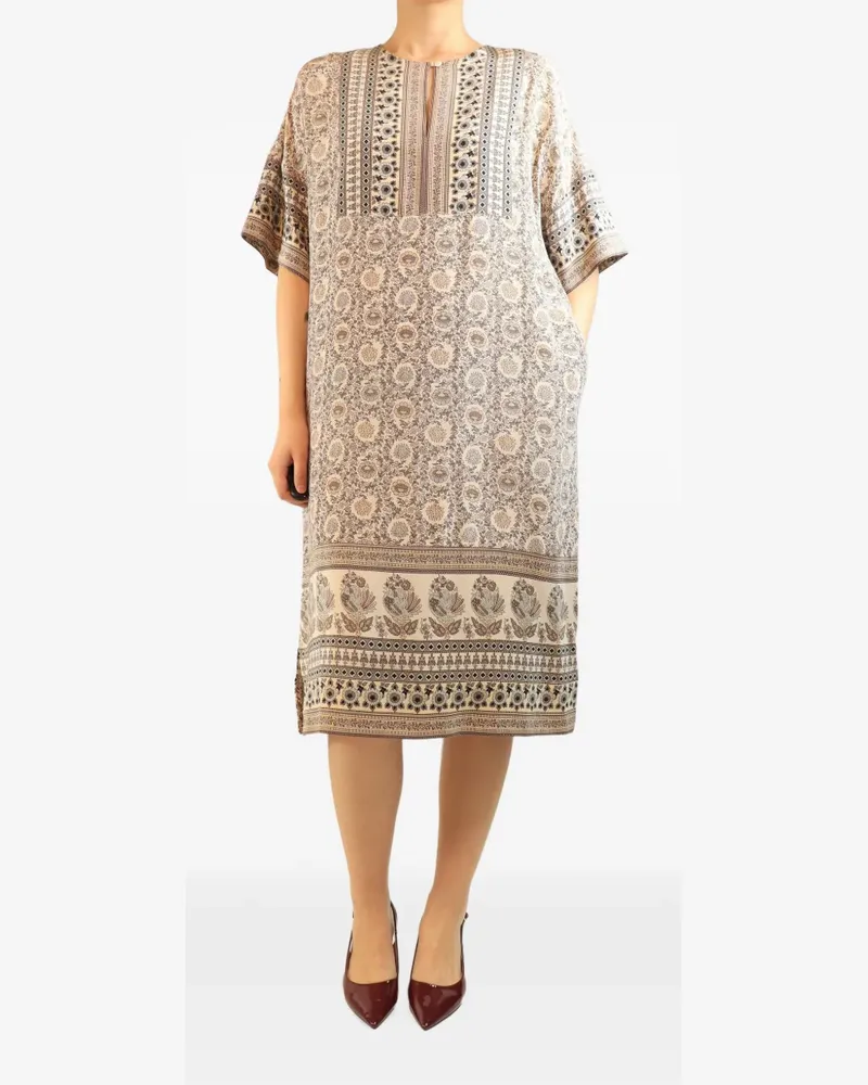 Sea floral-print silk dress - Nude Nude