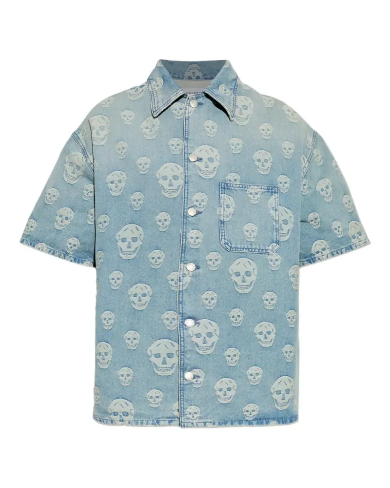 Alexander McQueen skull-jacquard short-sleeve shirt - Blau Blau