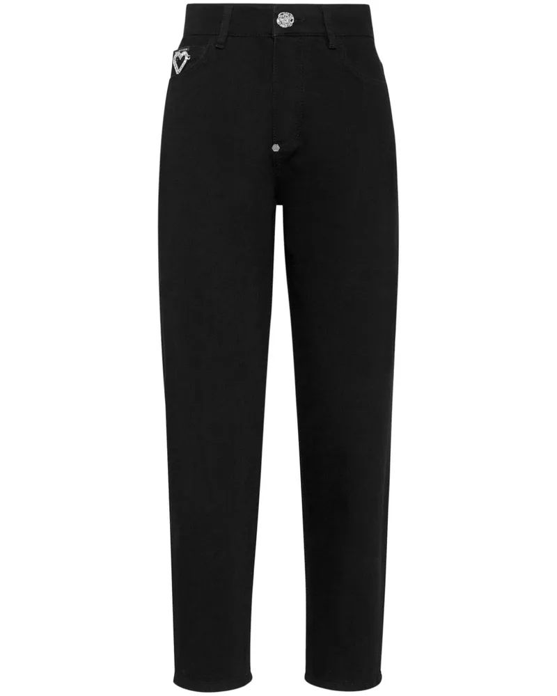 Philipp Plein Kristallverzierte Heart Jeans Schwarz